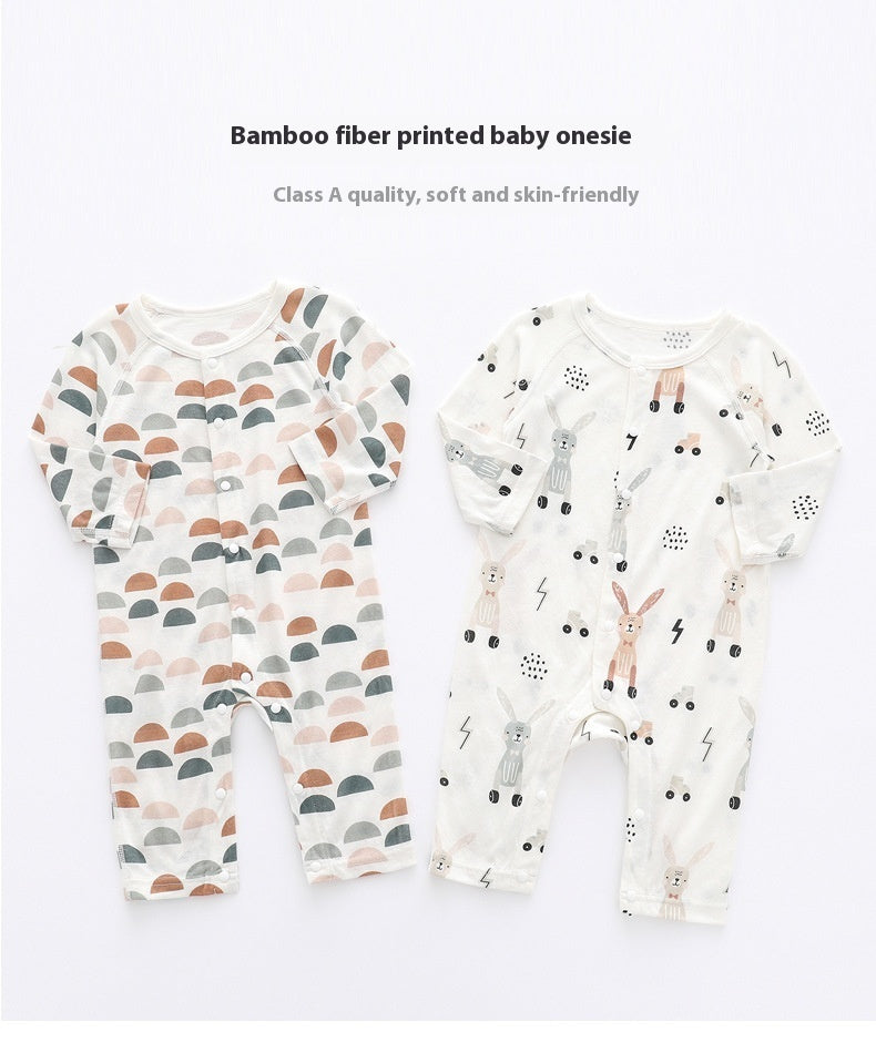 Light And Soft Bamboo Fiber Baby Jumpsuit Floral Animal Cute Print Spring Autumn Newborn Clothes Unisex Long Sleeve Baby Rompers For Boys Girls